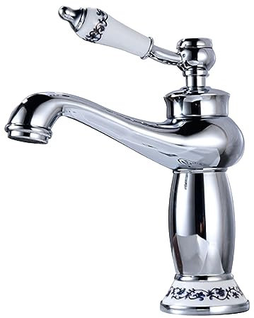 Tissting Robinet D'évier en Céramique Antique, Robinet d'eau en Laiton avec Poignée en Porcelaine, Mitigeur de Lavabo à Long Col pour Cuisine et Salle de Bains