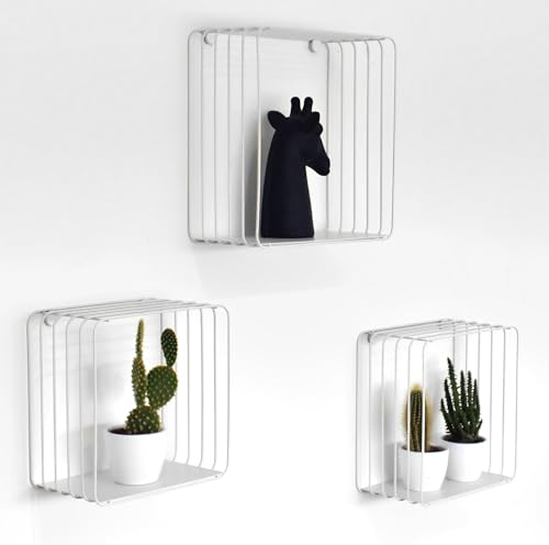 Galeara design Wandregal Metall Schwarz oder Weiß mit Bambusholz CAVOO- 3 Stück Set - Leicht zu Hängen,- Deko Schwarz