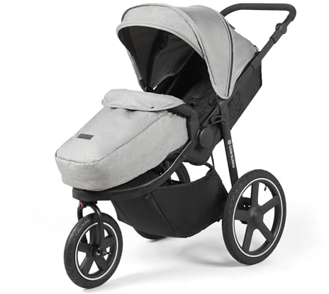 Ickle Bubba Venus Prime Jogger Kinderwagen - von der Geburt bis 22kg ca. 4 Jahre, All-Terrain Dreirad-Kinderwagen, luftgefüllte Reifen, Fußwärmer, Regenschutz & Neugeborenen-Kokon (Raumfahrt Grau)