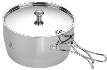 CAMPINGMOON 2 Quart Camping Saucepan 3-ply Stainless Steel Cooking Pot w/Lid Foldable Handle Compact Storage Portable IH Compatible CC-18