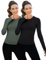 IECCP Laufshirt Damen Langarm Sportshirt Wandershirt Langarm Tops Fitness Langarmshirt Einfarbig Casual Funktionsshirt mit Daumenloch 2er Pack S