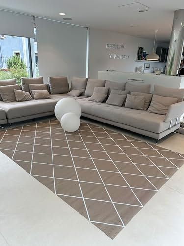 TEJIDOS EL MUNDO Alfombra vinilica de Tejido Trenzado de Alta Gama Lavable Antideslizante Alfombras vinilicas Resistentes para Salon Cocina baño... 120x180 cm., Rombos-Lino