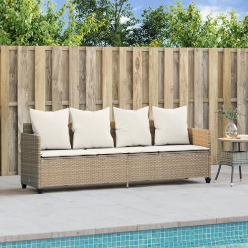 Homgoday Sonnenliege mit Kissen Gartensofa Gartenmöbel Loungebett Sofa Gartenbett Gartenmöbel Liege Relaxliege Gartenmöbel Sofabett für Garten Terrasse Balkon Beige Poly Rattan
