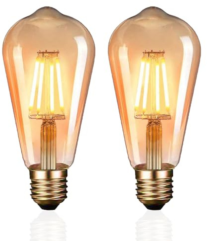 karedle oard E27 LED Glühbirne, ST64 Lampe LED Filament Edison Lampe 4W (Äquivalent zu 40W), Amber Glas, 2700K warmweiß, Nicht dimmbar, AC 220V,Kein Hub Erforderlich,Gold,2 Stück