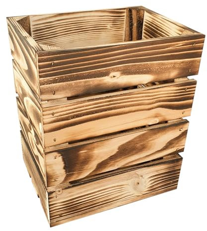 Lermowood Holzkisten Reg 25 x 20 x 30cm Geflammt | Dekokisten aus Holz Massive Holzkiste Regalkiste Weinkiste