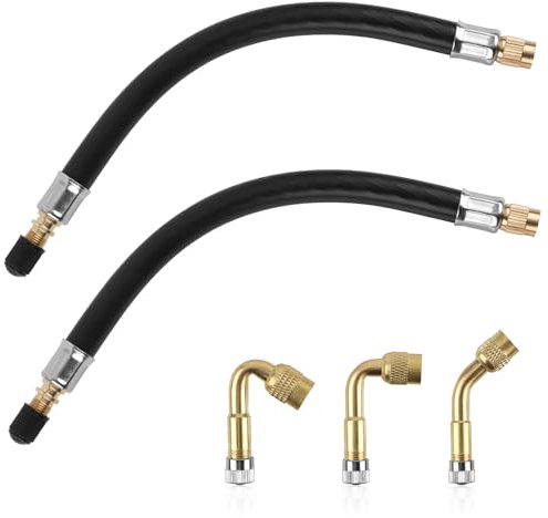 XIHIRCD Confezione da 5 Estensione Valvola Pneumatici, 2pz 21 cm Estensione Flessibile dello Stelo della Valvola con Adattatore Valvola Pneumatico 45 90 e 135 Gradi Adatto per Camper Bici Moto Auto