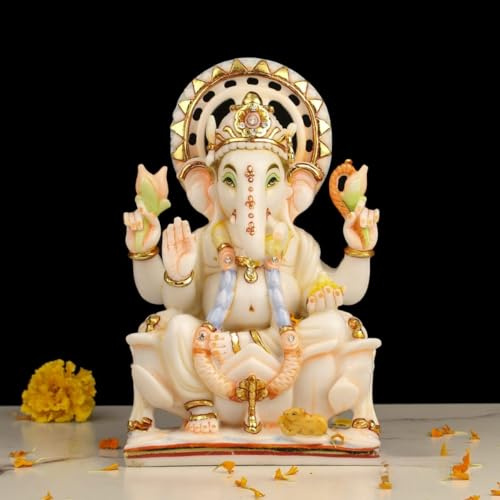 Ganesha-Statue, 21 cm, mittelgroß, Staubmarmor, Ganesha-Idol für Tempel und Heimdekoration, Einweihungsgeschenk.