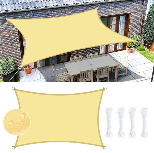KIMIGO Toldo Vela de Sombra,3x4m Toldo Vela Rectangular,Toldo Impermeable Exterior,Vela Sombra,Toldos Exterior Terraza,Toldo Exterior con Cuerda,para Patio,Jardín, Exteriores, Terraza - Beige