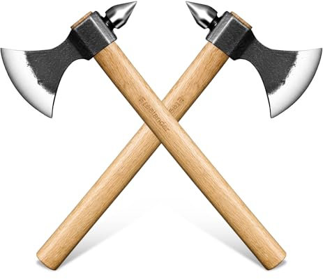 Freelander 2PCS Beil Axt Set, Handgeschmiedet Outdoor Survival Axt Holz Spalten Holzgriff, Spaltaxt für Holz Prof mit Hammer Survival Beil Outdoor Bushcraft Camping Beil Geschenk für Männer