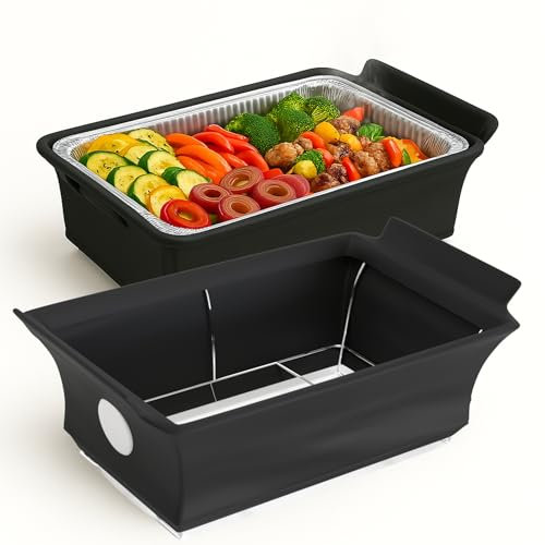 Chafing Dish Wind Guards with Menu Display | Handle Covered Chafer Windguard | Fitted & Washable, Elegant & Functional Catering Accessory | 2 Pack (Black)
