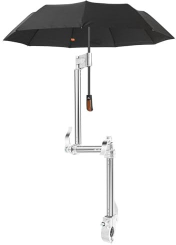 360° Rotatable Universal Umbrella Clamp for Pram/Pushchair/Bike/Baby Stroller/Wheelchair/Bicycle/Walker, Adjustable Stainless Steel Parasol Holder for 2.2-2.7cm Bar Diameter(3 Fold)