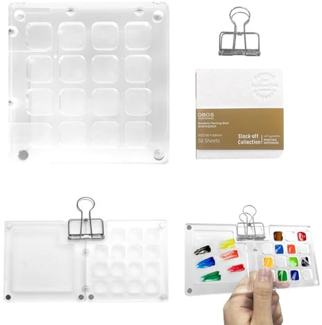 Wasserfarbkasten Mini, ölfarben Set, Farbkasten Tragbarer für Reise, Wassermalkasten mit 15 Fächern Geliefert und Watercolor Sketchbook, Wet Palette Acryl, Aquarellkasten Leer, Tuschkasten Travel