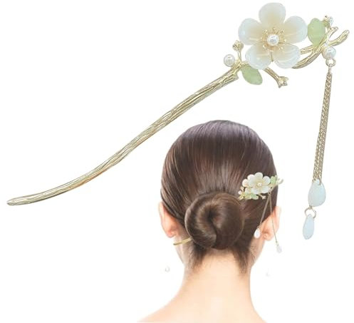 GmwyCzV Vintage Chinesische Haarnadel, Haarschmuck Haar Sticks mit Blumen und Quasten Verziert, Quastenhaarnadel für Dekoratives Haar Feste Frisur, für Frauen Mädchen (Maiglöckchen)