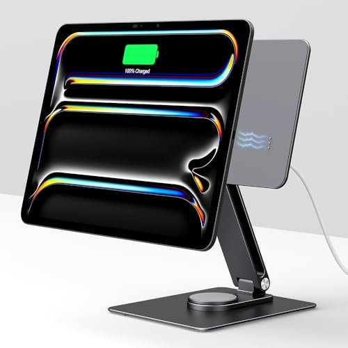 GEWOKLIY Soporte para iPad magnético con Soporte para tabletas de Aluminio rotatorio de 18W y 360° para iPad Pro M4 de 11 Pulgadas, Serie de Soporte de Escritorio Ajustable (m4-11pulgadas)