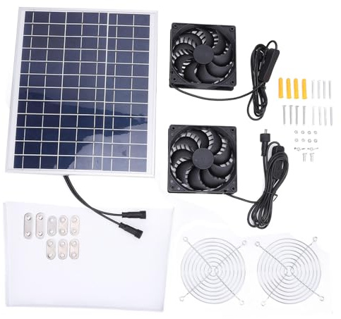 Kit de Ventilateur Solaire 15 W avec Double Ventilateur pour Poulailler, Abri de Jardin, Serre, Résistant aux Intempéries, IP65, Animalerie Extérieure