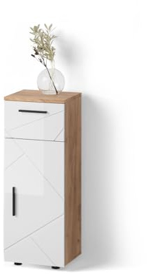 Livinity Midischrank Ronco, Weiß Hochglanz/Goldkraft Eiche, 30 x 81 cm