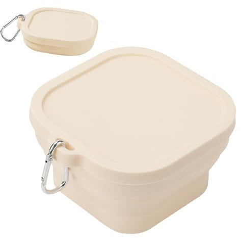 Zestivra Bol de voyage pliable de 185 g – Récipient compact en silicone avec crochet, design léger pour un rangement facile | Support alimentaire carré réutilisable pour le camping, la cuisine, la
