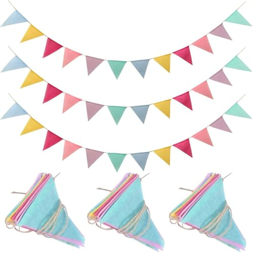 WUBAYI Faltbare Jute-Wimpelkette für den Außenbereich, wasserdicht, wiederverwendbar, knautschfest, Regenbogenfarben, dreieckige Flaggen für Garten, Hochzeit, Geburtstagsfeier und