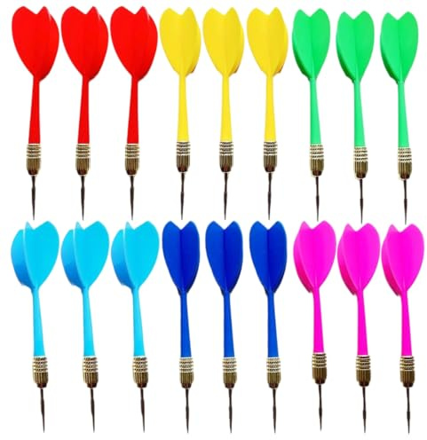 YAPKOLV 18 Stück Professional Dartpfeile Set mit Metallspitze, Eisen-Kupferbeschichtung Tip, Nadelspitze Darts, Barrel, Kinder (Bunte Darts - 6 Farben)