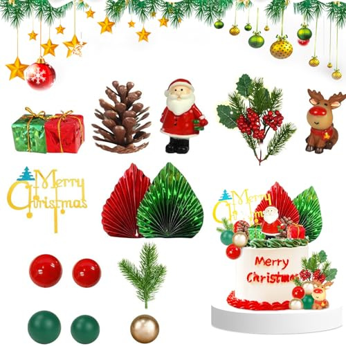 Embhlitfe 20 Stück Weihnachtskuchen Kuchen Deko,Weihnachten Tortendeko Weihnachtsmann Kuchendekorationen Weihnachtskuchen Topper,Rentier Kuchendekorationen für Weihnachtsfeier Deko