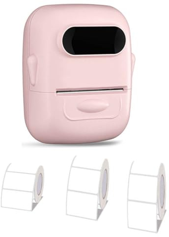 Rersduyt Portable Label Printer Thermal Printer Inkless Adhesive Name Sticker Labeling Machine Similar with 3Roll Paper Pink