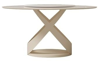 Esstisch Runder Rock-Esstisch mit Drehteller, moderner und Schlichter runder Tisch im Creme-Stil Esszimmertisch(1.2m roundtable)