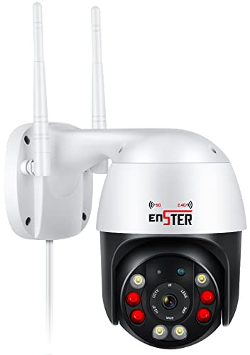 ENSTER 5MP Telecamera WiFi Esterno senza Fili, 2,4Ghz/5Ghz WiFi PTZ Videocamera Sorveglianza Esterno con 2880X1620P Visione Notturna a Colori, 2-Way Audio
