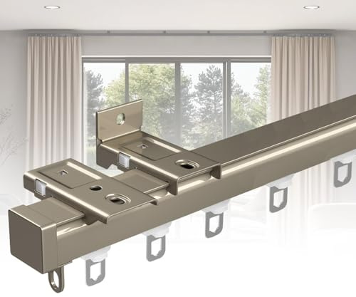 Gardinen Schienensystem, 2/3/4M Decken-Vorhangschiene Mit Stummen Rollen, Aluminium Curtain Rail, Raumteiler, Geräuschloses, Fur Raumteiler, Duschvorhang, Schlafzimmer, Balkone(Gold,80cm)