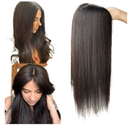 JIANBOHAIRS 10-24 Inch Human Hair Toppers 12x13 cm Silk Base Middle Part Straight VirginHair for Women with ThinningHair for Thinning Hair(Medium Brown,20 inches)