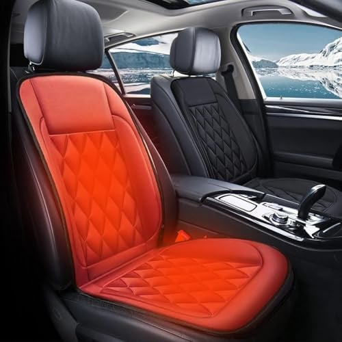 Generisch Sitzheizung Auto Autositzbezüge,Bequemes Leder-Sitzkissen,Vordersitzbezüge,Fahrzeugsitzschutz,Passend für Fahrzeuge,Autos,Limousine,LKW,SUV,Van,mit vollständiger Rückenstütze (Rot, 1Stück)