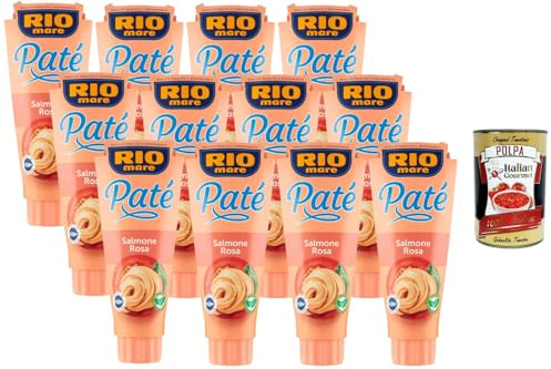 Italian Gourmet Pâté de Saumon Rose Rio Mare – Lot 12 x 100 g (1,2 kg) – Tartinable de poisson crémeux, riche en protéines, sans conservateurs, apéritif, toast, sandwich + Italian Gourmet polpa
