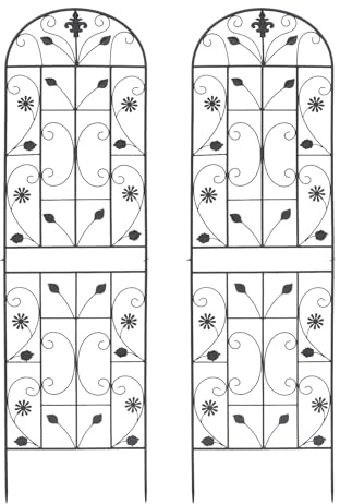 Set di 2 tralicci in ferro, 180 x 50 cm, per piante rampicanti, rose e clematidi, nero, design classico ad arco