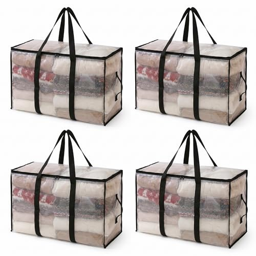 CNMTCCO Extra Large Moving Bags Heavy Duty, 90L Clothes Storage Bags with Zips and Handles, Water-Resistant Moving Boxes Alternative for College Dorm, Bedding, Laundry and Moving House,4 Pack