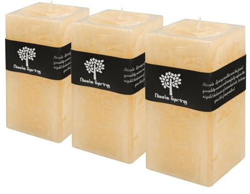 Nicola Spring Scented Pillar Candles - Vanilla Scent - 90 Hour Burning Time - Pack of 3 - Vanilla Candles Ivory Square Pillar Aromatherapy for Home Fragrance, Kitchen, Living Room, Bedroom