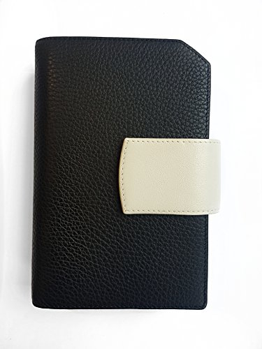 Terminplaner HelfRecht Ringbuch Classic L aus Leder/Wochenplaner / 2024 - schwarz, Lasche creme