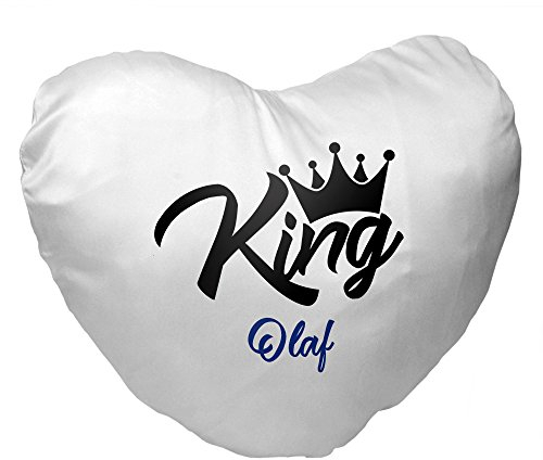 Eurofoto Herz-Kissen mit Namen Olaf und King-Motiv für Männer | Valentinstagsgeschenk | Kuschelkissen | Schmusekissen
