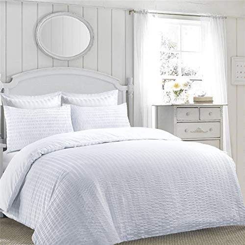 Nimsay Home Jasmine Seersucker Duvet Cover with Pillow Cases Bedding Set (White, King)