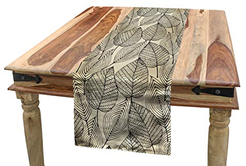 ABAKUHAUS Beige Tischläufer, Autumn Leaves Pattern, Esszimmer Küche Rechteckiger Dekorativer Tischläufer, 40 x 180 cm, Beige Schwarz