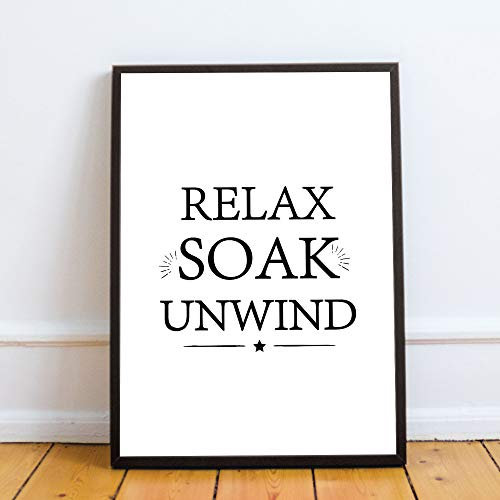 Red Ocean Bathroom Sign For Toilet Loo Funny Framed Print Home Decor Wall Art Gift (A4 Print with Black Frame - Black Relax Soak Unwind)