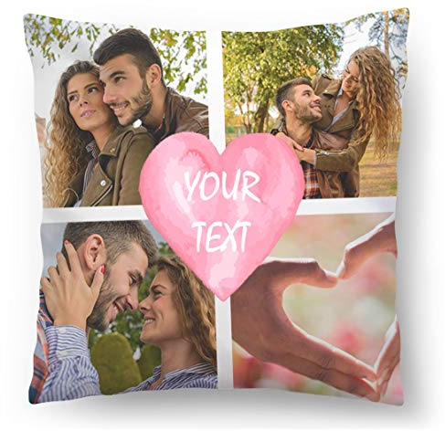 Ferocity Personalisiertes FOTOGESCHENK mit eigenem Foto (45 x 45 cm) Foto-Kissen mit Deinem Foto & Text Bedrucken Zum Jahrestag, Geburtstag (mit Füllung) Wunsch-Namen und Datum im Herz [091]