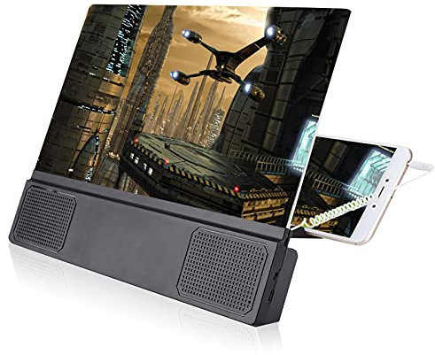 Bewinner 12 inch Mobile Phone Screen Magnifier Amplifier, Fresnel High-Definition Optical Lens Technology/PVC 2.2 Times HD Material,Screen Projectors Expander Holder with a Speaker