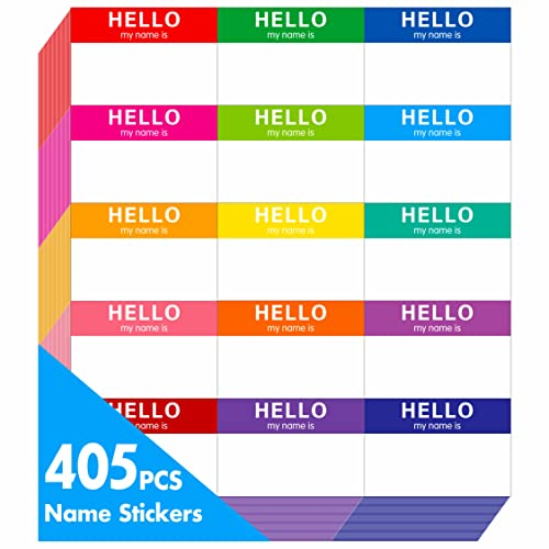 405 Stück Namensschild Aufkleber mit perforierter Linie für Schule, Büro oder zu Hause (15 Regenbogenfarben, englische Version, 7,6 x 5 cm)
