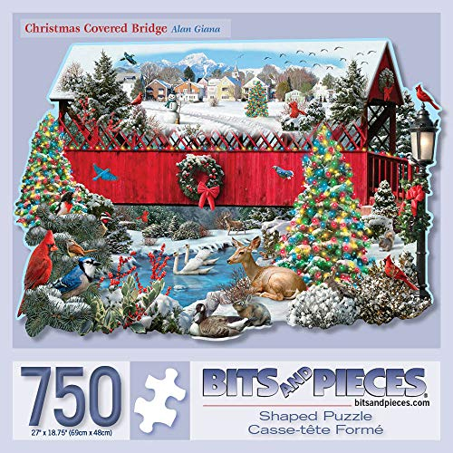 Bits and Pieces - Christmas Covered Bridge 750 Shaped Piece Jigsaw Puzzles for Adults - Jigsaws by Alan Giana