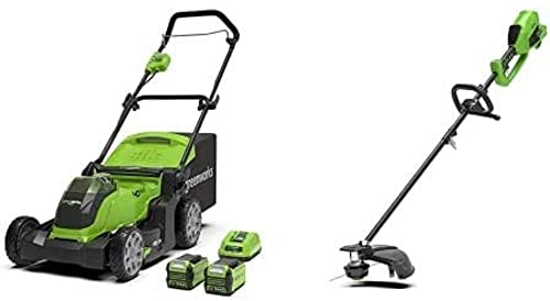 Greenworks Tosaerba G40LM41, Decespugliatore e Falce GD40BC, Soffiatore/Aspirafoglie GD40BV, Li-Ion 40 V Fino a 600 m² Flowerguard 185 km/h, Numero Giri Regolabile, 2 Batterie 2 Ah e Caricatore
