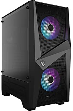 MSI Mid-Tower PC Gaming Case – Panel lateral de cristal templado – Ventilador ARGB 120mm – Soporte de refrigeración líquida hasta 240mm radiador x 1 – MAG FORGE 100R