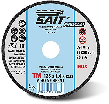 Sait 01588 Premium TM A 30 S - Disco da taglio piatto, diametro 125 mm, spessore 2 mm, foro medio 22,23, 100 pezzi