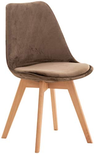 CLP Esszimmerstuhl Linares Kunststoff I Stoff I Samt I Cord I Lederoptik I Lehnstuhl Mit Holzgestell, Farbe:Dunkelbraun, Material:Samt