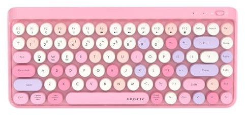 UBOTIE Teclados portátiles Bluetooth Coloridos para computadora, inalámbricos, Mini Compacto, Retro, máquina de Escribir, Flexible, 84 Teclas, diseño de Teclado (Rosa-Colorido)