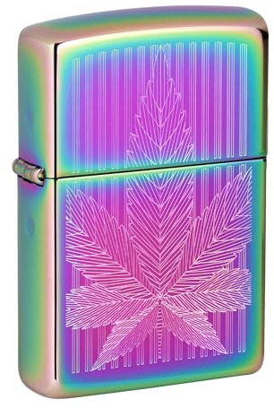 Zippo Sturmfeuerzeug - Raibow Cannabis, Multi Color, Auto Engrave - Nachfüllbar - Wiederverwendbar - Windfestes Design - Geschenkbox - Made in USA