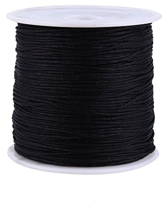 Duokon 100M X 0,8mm Nylon Satin Cordon Perles Fil Tress pour Bracelets Macram Nouage Chinois (Noir)